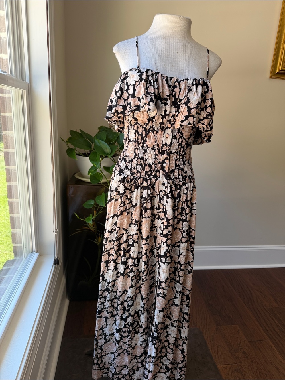 saltwater LUXE Black Maxi Dress with Blush Floral